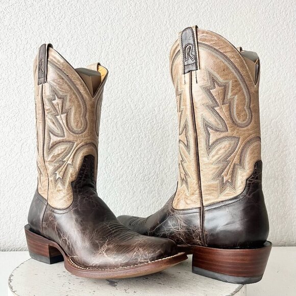 Rod Patrick Mens Cowboy Boots 9.5AA Antique Mocha Bison Brown Western Blunt Toe - Picture 1 of 12